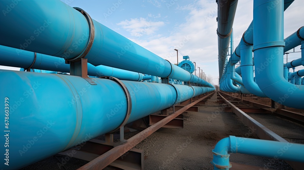 Blue pipes going to oil refinery.