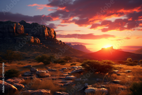 Beautiful, serene sunset over the African mountain range