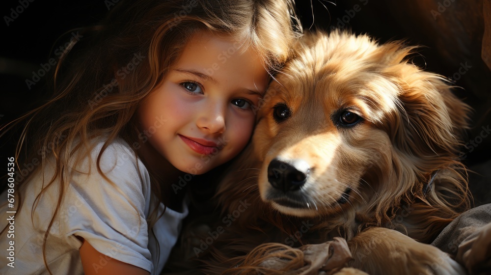 Young Girl Embracing Her Beloved Dog Young Girl Embracing Her Beloved Dog