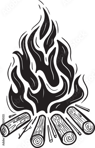 camping bonfire hand drawn vector illustration