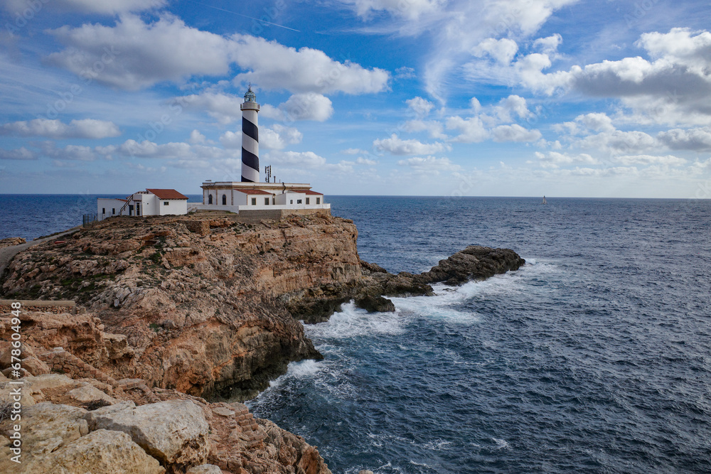 Mallorca, Spain - Oct 22, 2023: Far de Cala Figuera Lighthouse on the island of Mallorca