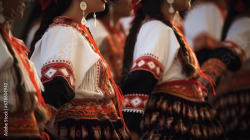 Close up shot of Traditional Chilean dancers. photo