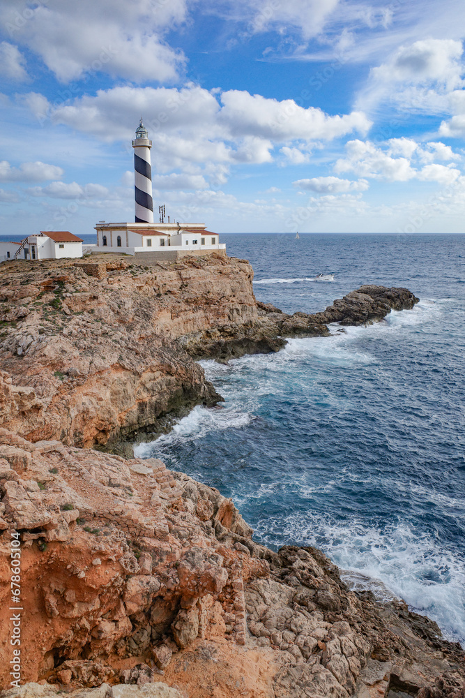 Mallorca, Spain - Oct 22, 2023: Far de Cala Figuera Lighthouse on the island of Mallorca