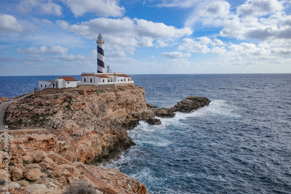 Mallorca, Spain - Oct 22, 2023: Far de Cala Figuera Lighthouse on the island of Mallorca