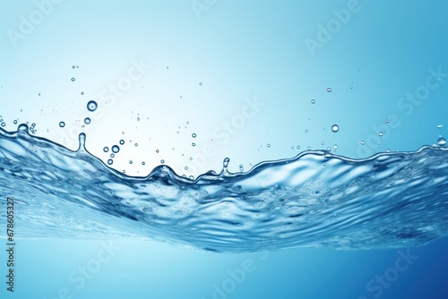 Clear blue water splashes and waves with drops. Vector liquid splash with drops. 3D element. Clear drink. Clear water falling or foaming