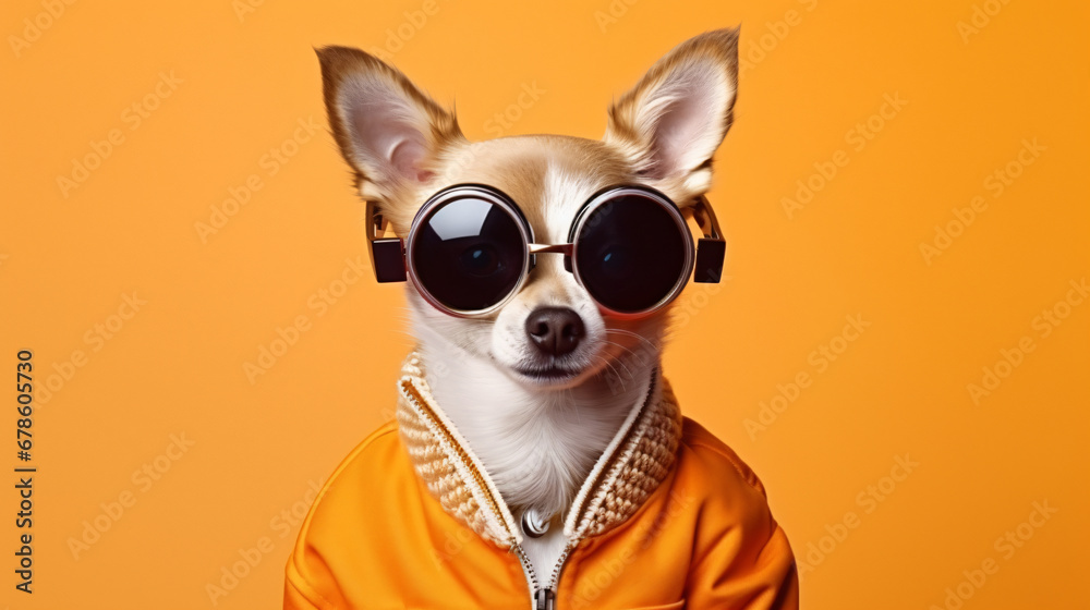 Chihuahua dog with headphones