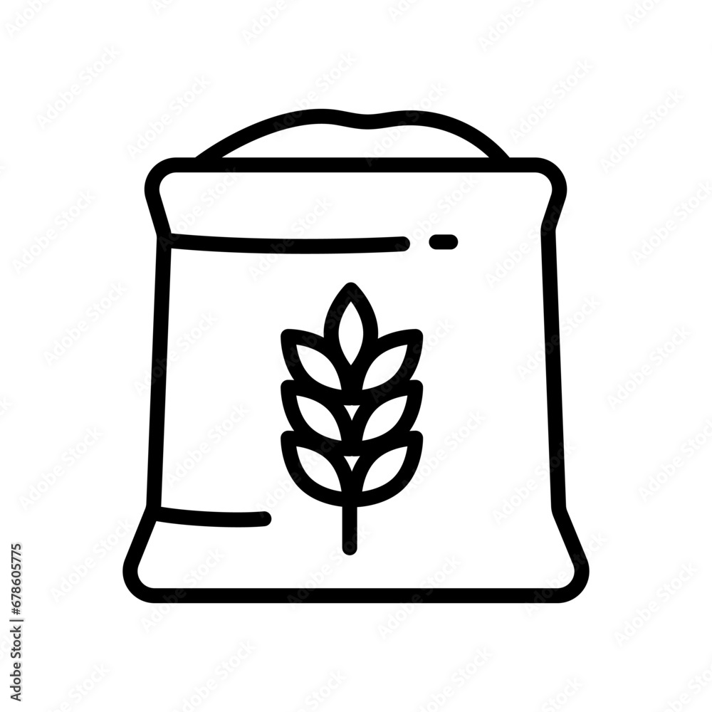 Flour in open bag line icon, bakery concept. Bag of grain sign on white ...