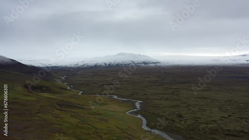 Aerial video of the F570 road with a spectacular view with rivers, Iceland  photo