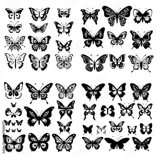 butterfly, insect, vector, nature, set, silhouette, design, illustration, collection, fly, animal, pattern, tattoo, beauty, wing, decoration, art, summer, symbol, spring, icon, black, shape, butterfli