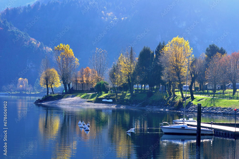Overview of Lake Idro at winter sunset (Brescia)