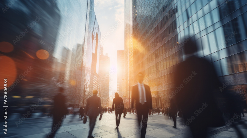Obraz premium Blurred of businesspeople walking in business district.