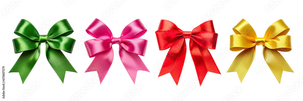 Fototapeta premium Set of green, pink, red, yellow ribbons, isolated on transparent white background