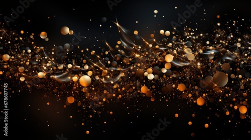 Gold confetti burst against a black backdrop, contemporary style. AI generate illustration