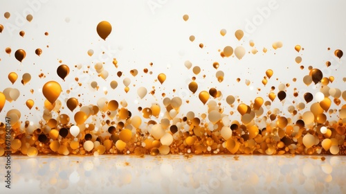 Shimmering gold confetti falling on a white background. AI generate illustration