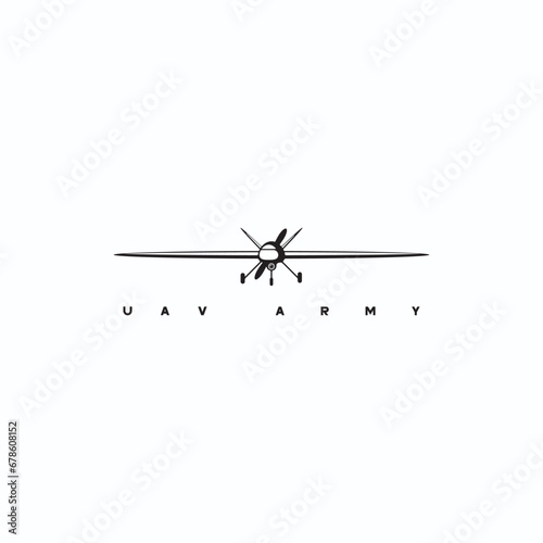 
  Drone, UAV shop logo, poster. Drone icons set. Collection of 4 drone's isolated on white background. Vector illustration