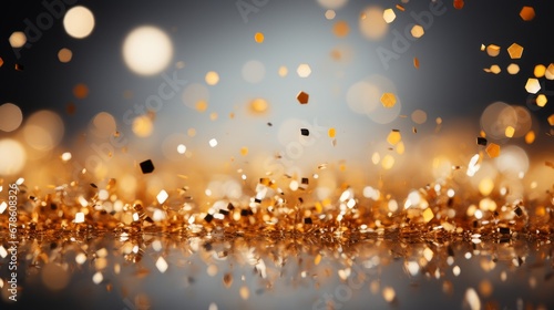 Sparkling gold confetti raining down on a dark background. AI generate illustration