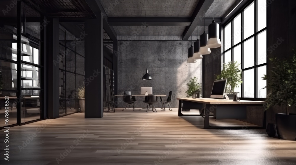 modern office interior design. Loft concept 3d rendering.