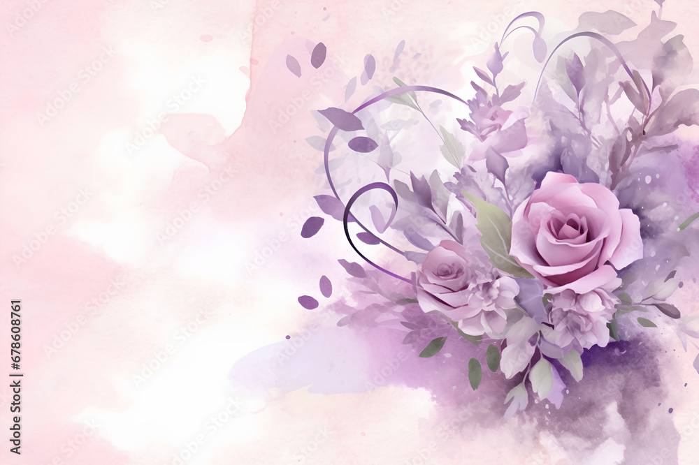 Watercolor Valentine's Day Website Background in Pink-Purple Hues: Floral Elegance with Roses, Blossoms, and Feminine Accents, Ideal for Celebrating Love, Romance, and Women's Special Occasions