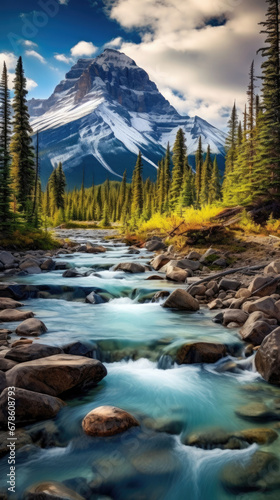 beautiful landscape Banff National Park Canada with river and clear water created with Generative AI Technology
