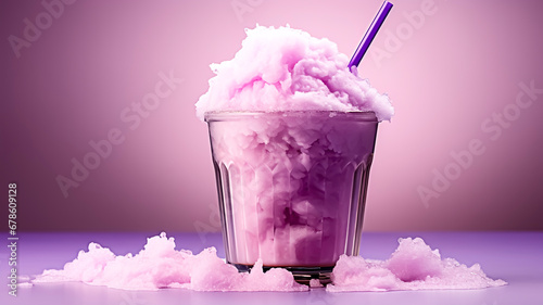 Purple granita in a glass on a purple background. Summer drinks concept.