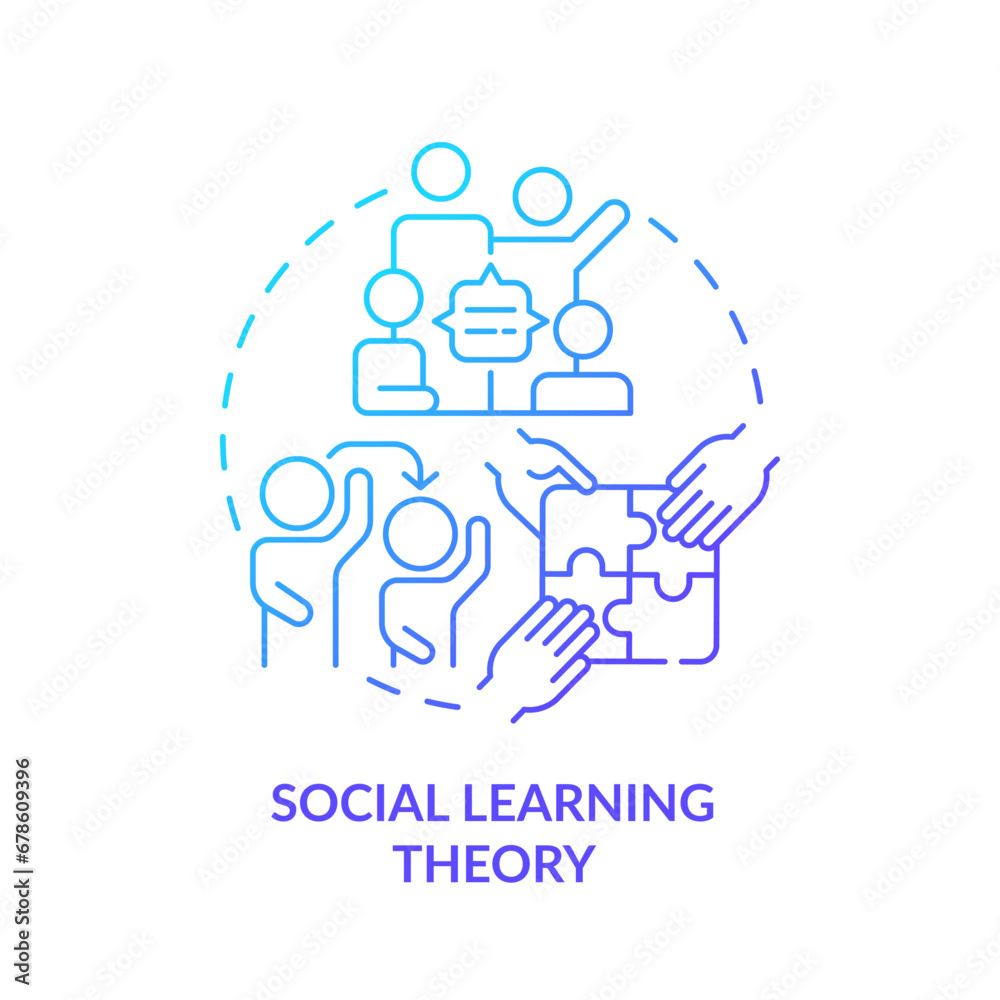 2D gradient social learning theory icon, simple vector, thin line illustration representing learning theories. 2D gradient social learning theory icon, simple vector, thin line illustration representing learning theories.