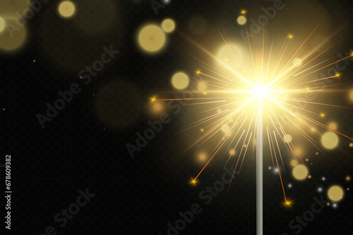 Magical light. Sparkler. Candle sparkling on the background. Realistic vector light effect. Winter, seasonal christmas decoration illustration.	
