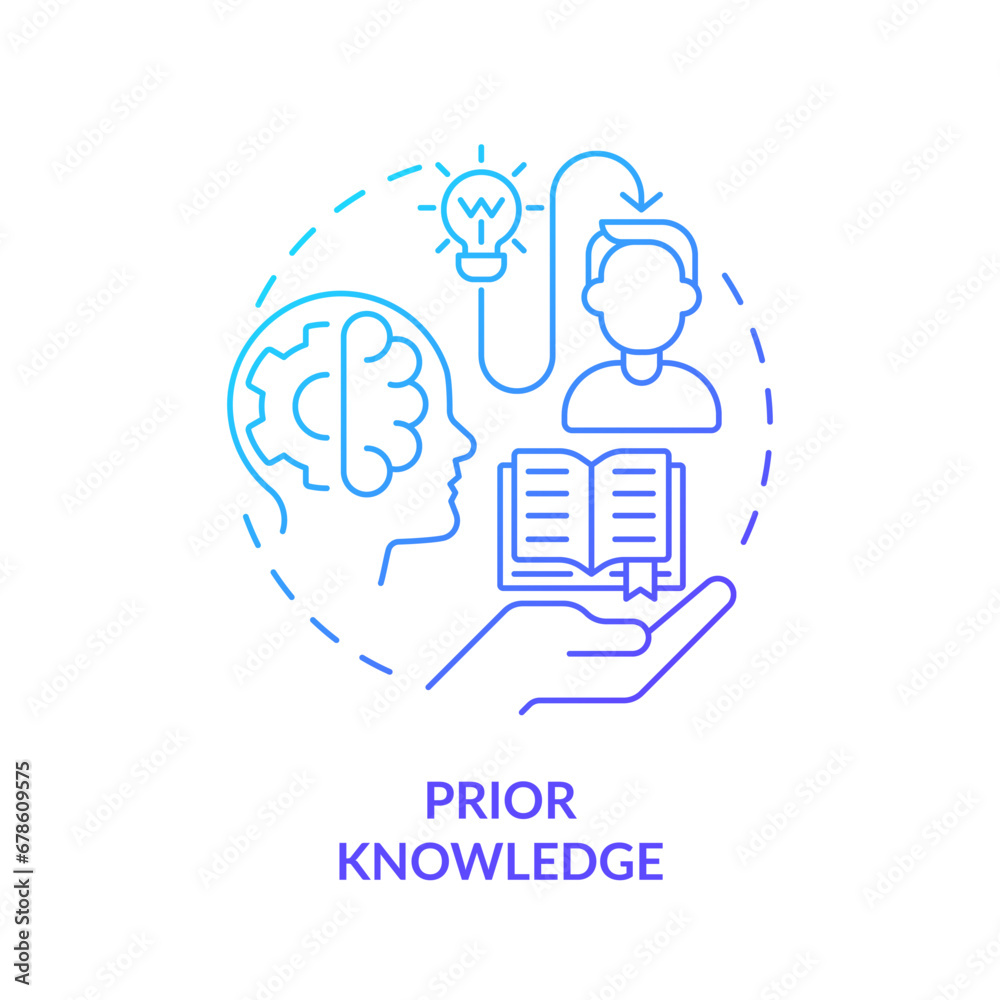 2D gradient prior knowledge icon, simple vector, thin line illustration representing learning theories.