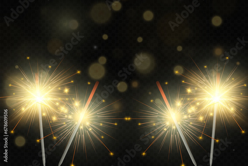 Magical light. Sparkler. Candle sparkling on the background. Realistic vector light effect. Winter, seasonal christmas decoration illustration.	
