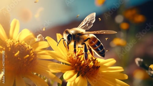 A bee and a flower in perfect harmony, showcasing the beauty of natural connections. © rehman
