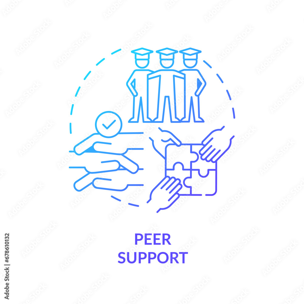 2D gradient peer support icon, simple vector, thin line illustration representing learning theories.