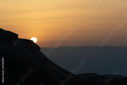 View of the rising sun from Israel's Judean Desert