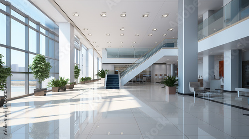 Modern Office Building Lobby Indoors, Lobby, Modern, Business, Entrance Hall. generative ai