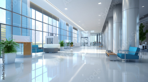 Modern Office Building Lobby Indoors, Lobby, Modern, Business, Entrance Hall. generative ai
