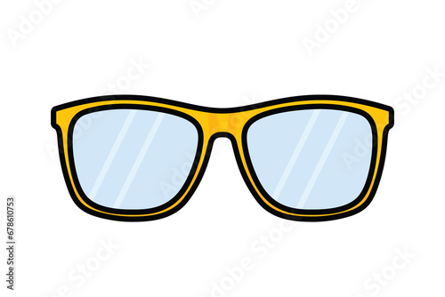Summer Shiny Yellow Sun Glasses vector illustration. Summer glasses object icon concept. Summer fashion glasses for motorbike, fashion and traveling.