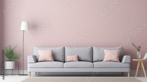 pastel color Modern scandinavian living room interior, Indoors, Sofa, Home Interior. generative ai © Witri