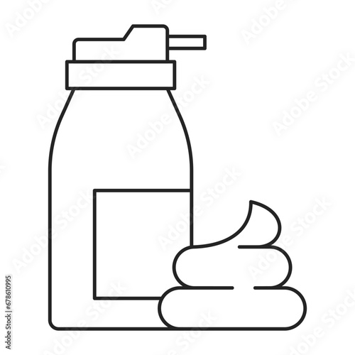 Shaving foam line icon vector isolated. Sign of cream bottle for smooth hair removal with razor. Depilation tool.