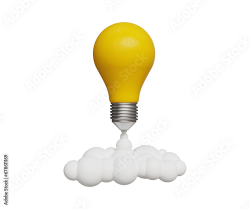 3D start up concept. Vision, future, success, innovation, optimization, investment, strategy, growth target. Light bulb launch for idea boost. 3d illustration