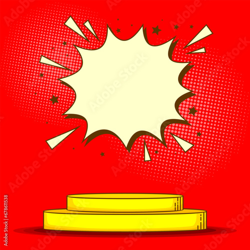 Comic cartoon with blank podium stage background