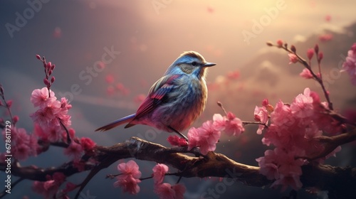 A bird, perched on a swaying flower, embracing the harmony of the natural world. © rehman