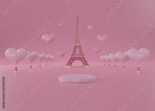 Canvas Print Pink podium display love eiffel paris background for product