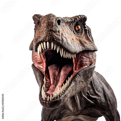 Portrait of t rex dinosaur isolated on white background © Luckyphotos