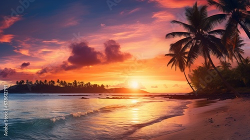 Silhouette of a palm tree or coconut tree on the beach against the sky during sunset.