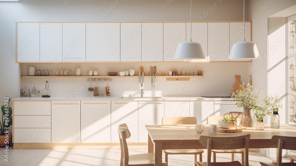 White modern kitchen. Modern light interior White modern kitchen. Modern light interior