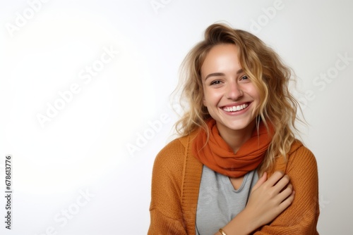 portrait of young woman natural beauty wear winter season clothes isolated on white background © Danko
