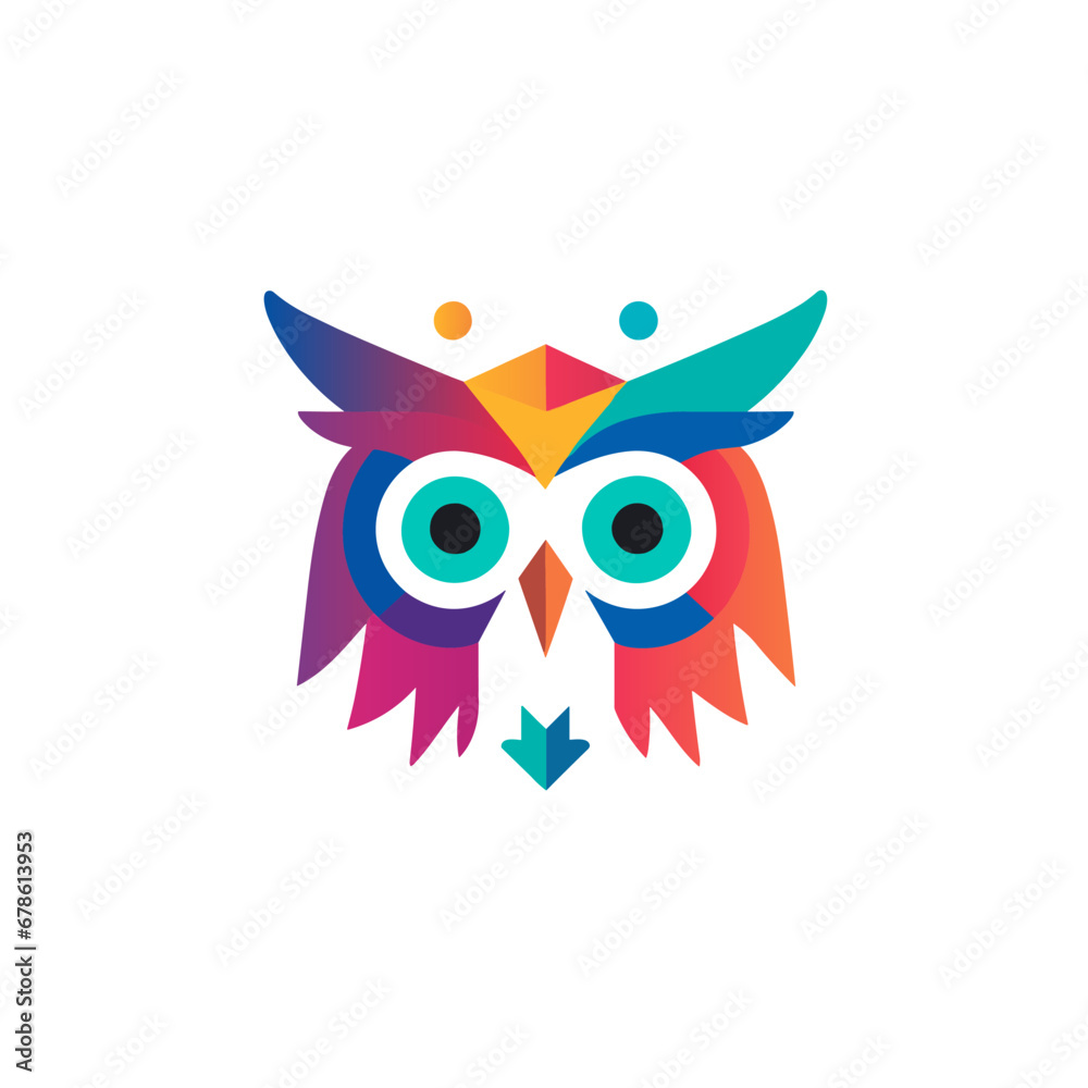 Software consulting business filled gradient logo. Intelligence business value. Owl minimalist abstract icon. Design element. Created with artificial intelligence. Ai art for corporate branding