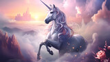 Majestic Unicorn in a Mystical Sky with Sunset Clouds