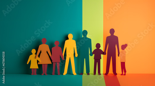 Colorful Paper Cutout Family Silhouette Representing Diversity and Inclusion