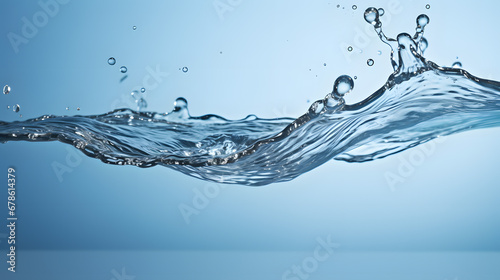 Clear Water Wave with Droplets on Blue Gradient Background
