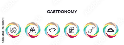 oyster, spice, teapot, pickle, turnip, bun outline icons. editable vector from gastronomy concept.