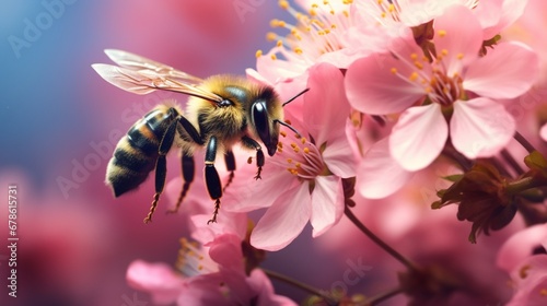 A bumblebee, gathering pollen from a vibrant blossom, a symbiotic relationship in action. © rehman